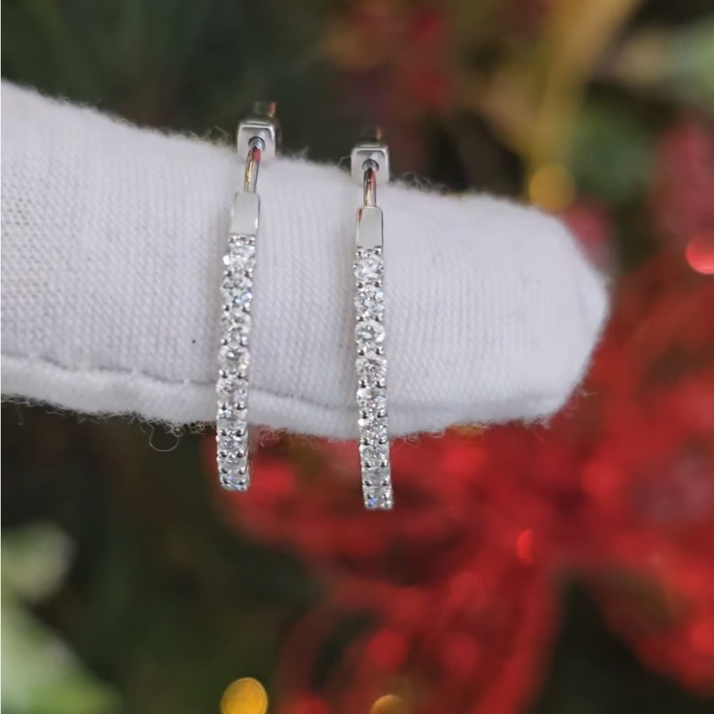 Inside Out White Gold 1ct Diamond Hoop Earrings - Picture 7 of 7